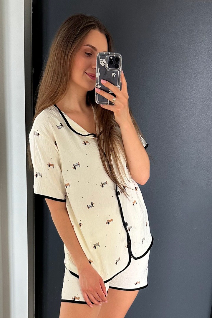 Piżama damska w psy i kropki z krótkimi i długimi spodniami