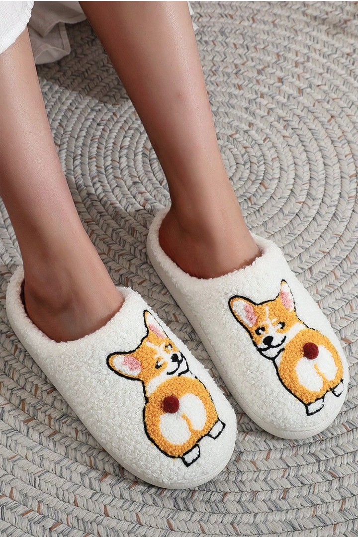 Kapcie damskie corgi – ciepłe futrzane pantofle domowe antypoślizgowe 