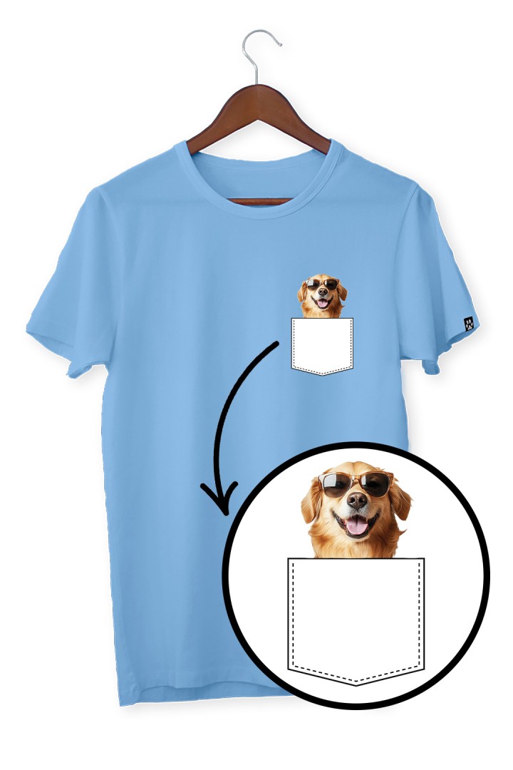 Koszulka baby blue z Golden Retrieverem w kieszonce
