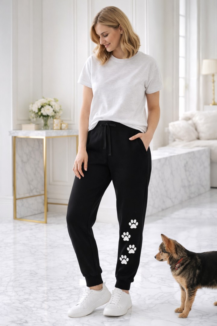 Spodnie dresowe z nadrukiem psów psie łapki