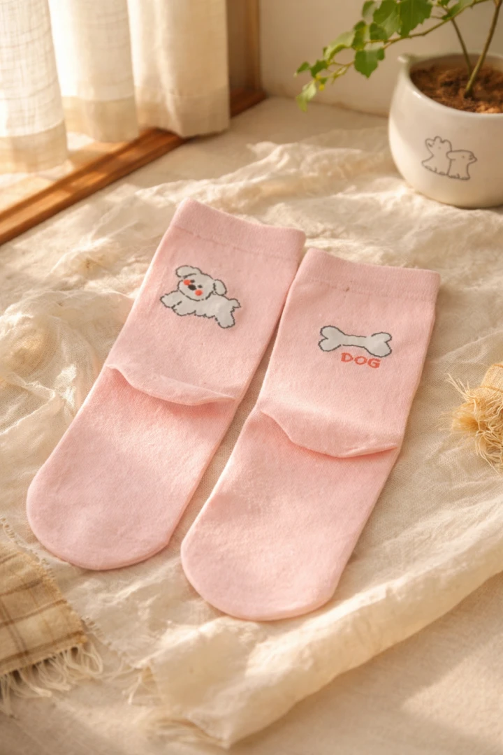 Skarpetki różowe z pieskiem i kością
