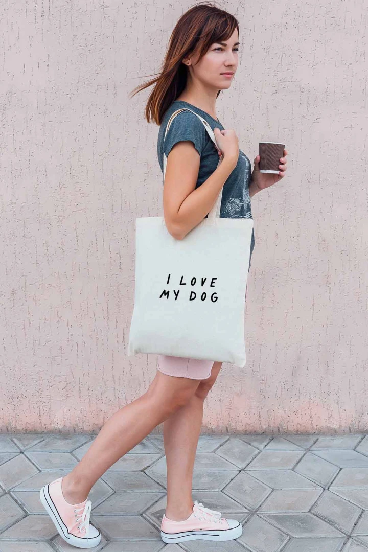 Torba z minimalistycznym napisem kocham mojego psa