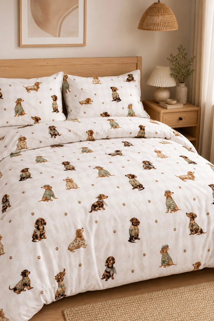 Pościel bawełniana w eleganckie jamniki 160x200 – polska produkcja