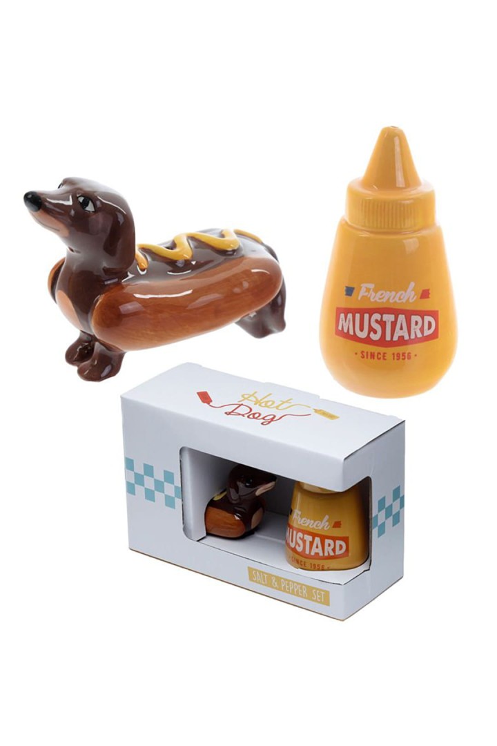Zestaw solniczka i pieprzniczka w kształcie psa jamnik hot dog